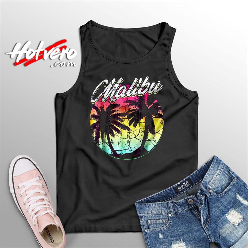 Malibu Beach Vintage Palm Surfing Summer Tank Top