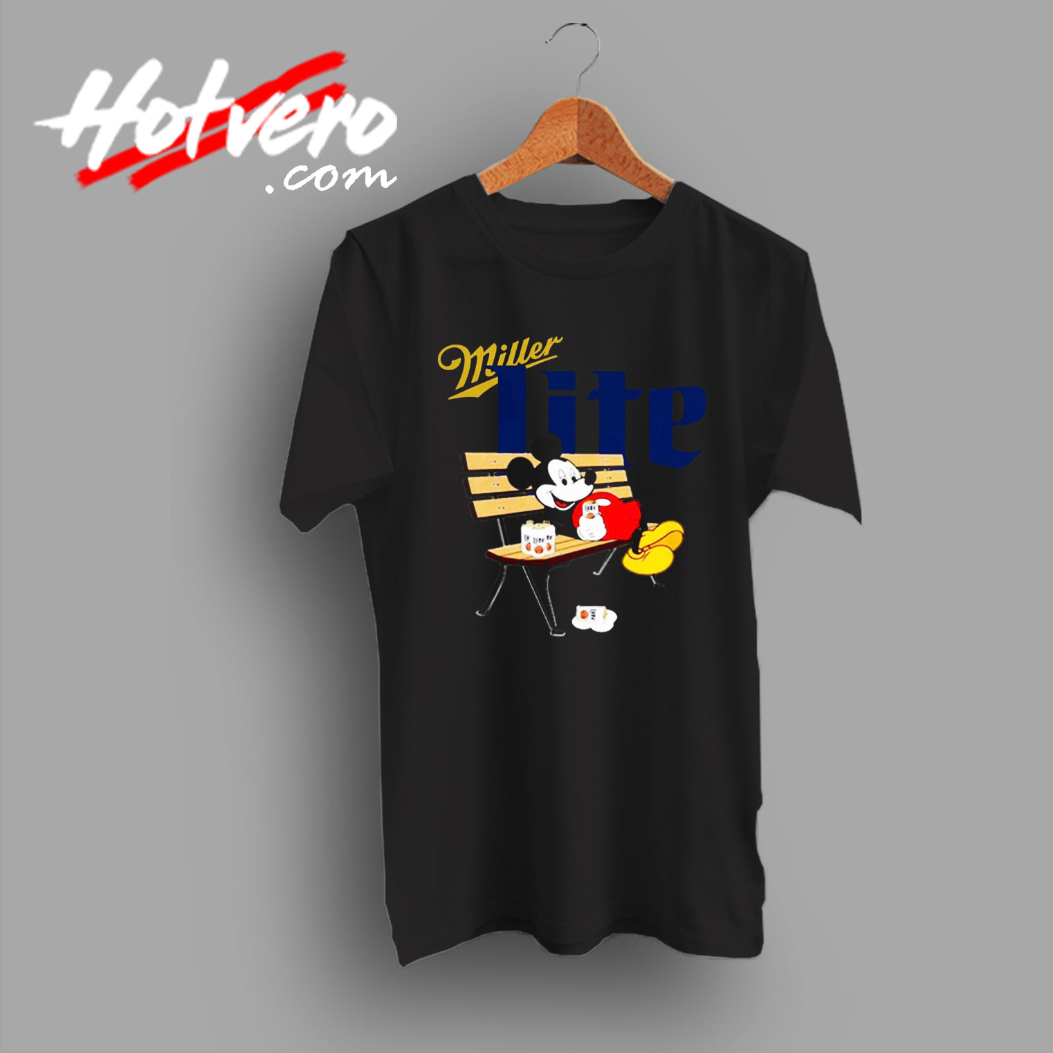Mickey Mouse Sit And Drinking Miller Lite Graphic T Shirt