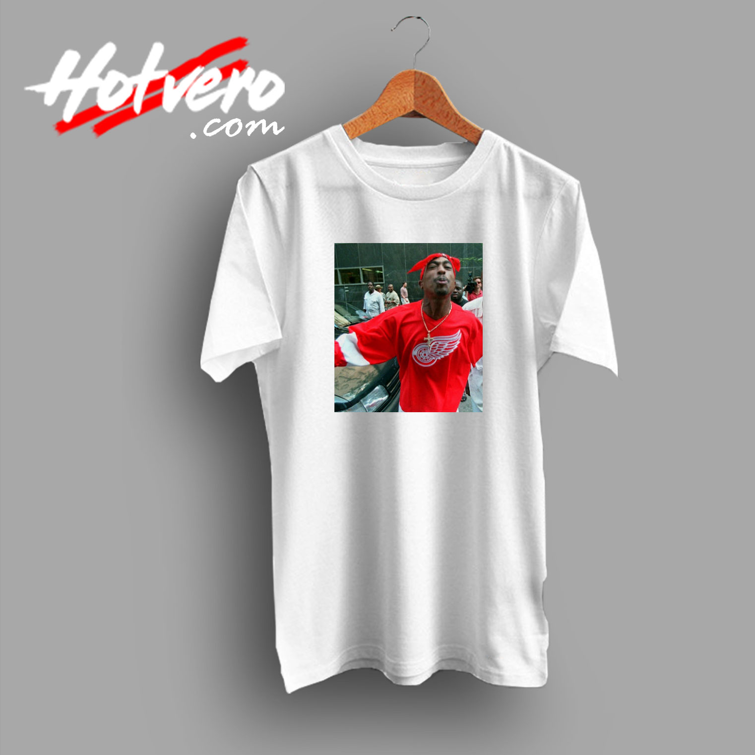 Tupac Shakur Wearing Detroit Wings Jersey T Shirt