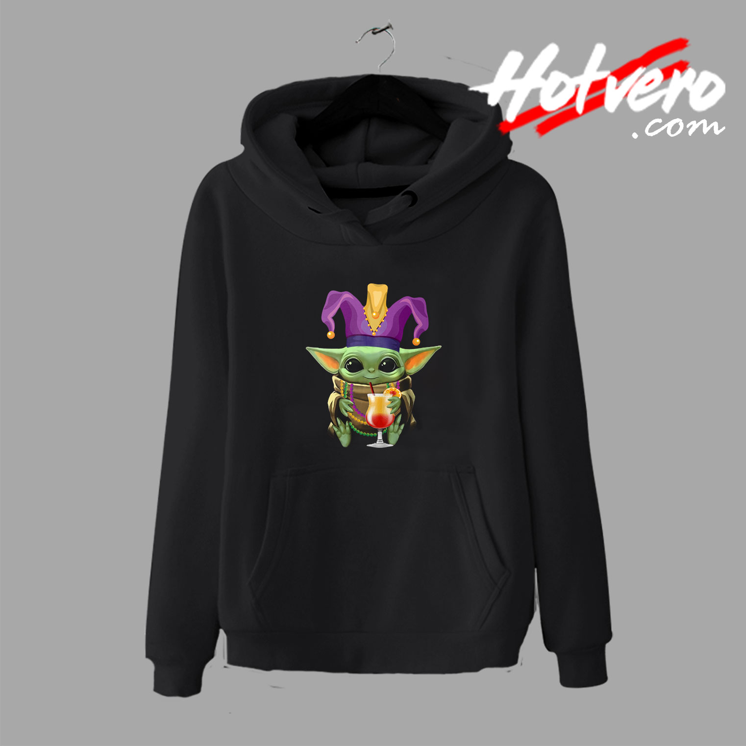 Baby Yoda Mardi Gras Drinking Hoodie