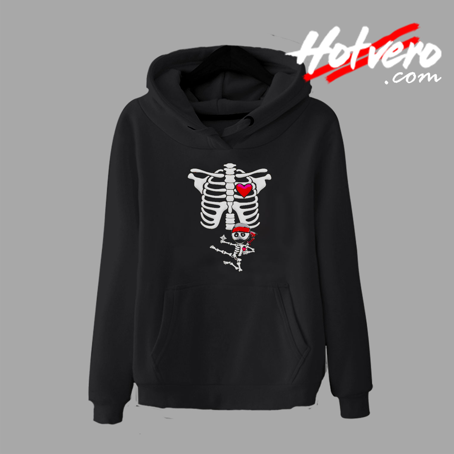 Funny Ninja Pregnant Skeleton Halloween Hoodie