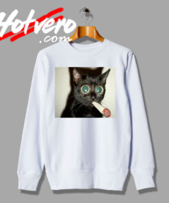 Cat Smoking Weed Marijuana Glared Graphic Sweatshirt