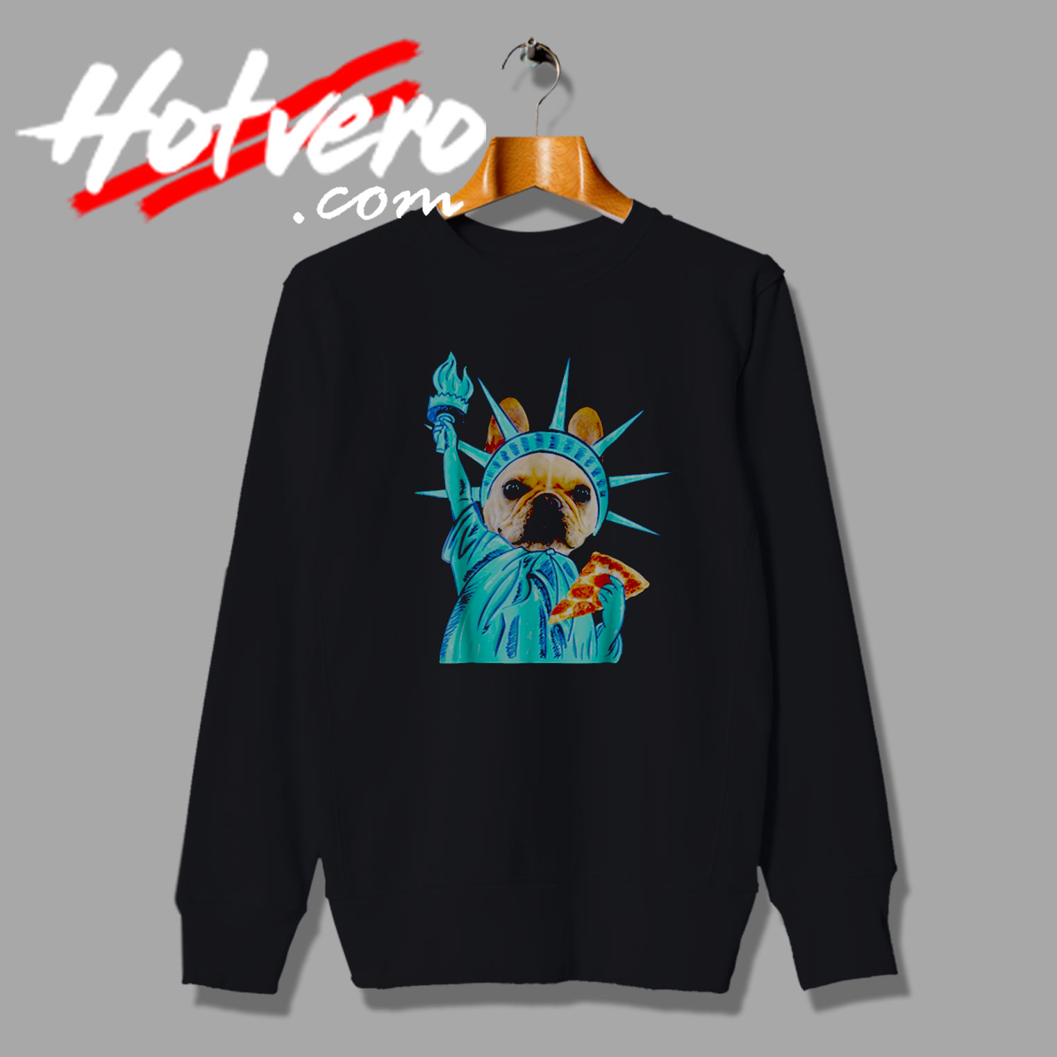 Cute Liberty Dog HoldingPizza Sweatshirt