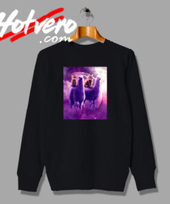 Funny Kitty Cat Riding On Llama Poster Sweatshirt