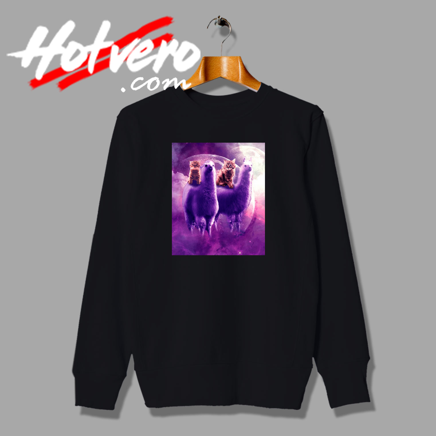 Funny Kitty Cat Riding On Llama Poster Sweatshirt