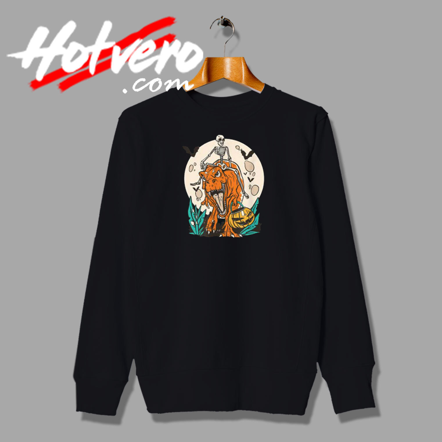 T Rex Skeleton Pumpkin Graphic Sweatshirt