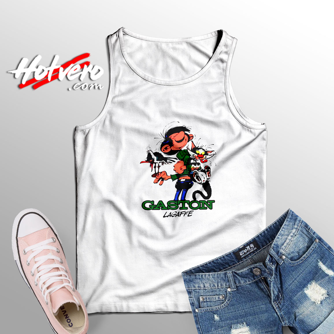 Bird And Cat Gaston Lagaffe Adult Tank Top