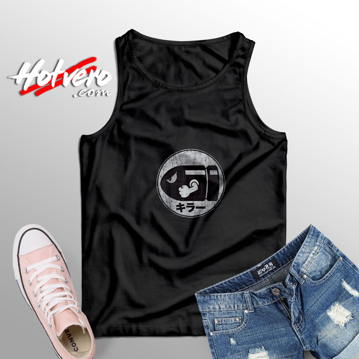 Bullet Bill Distressed Kanji Adult Tank Top