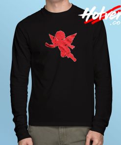 Distressed Red Flying Cupid Long Sleeve T Shirt
