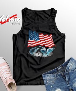 Swim With Dolphins American Flag Independence Day Tank Top