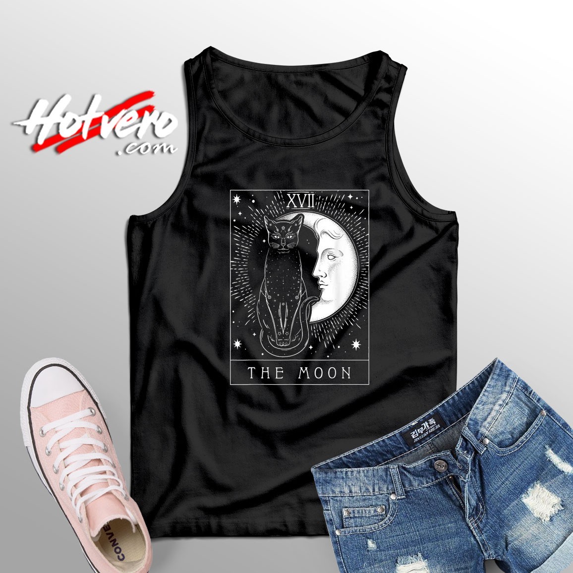Tarot Card Crescent Moon And Cat Unisex Tank Top