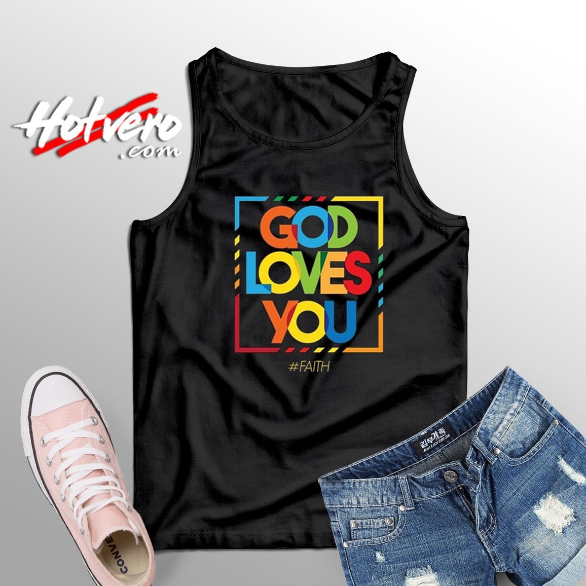 The Best God Loves You Slogan Tank Top