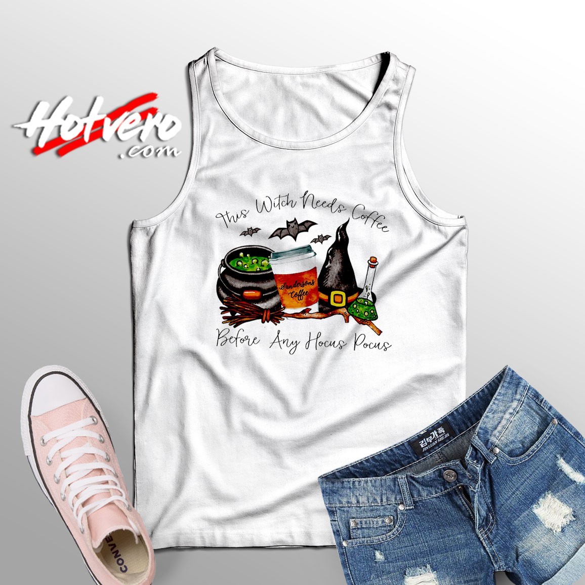This Witch Needs Coffee Funny Halloween Tank Top