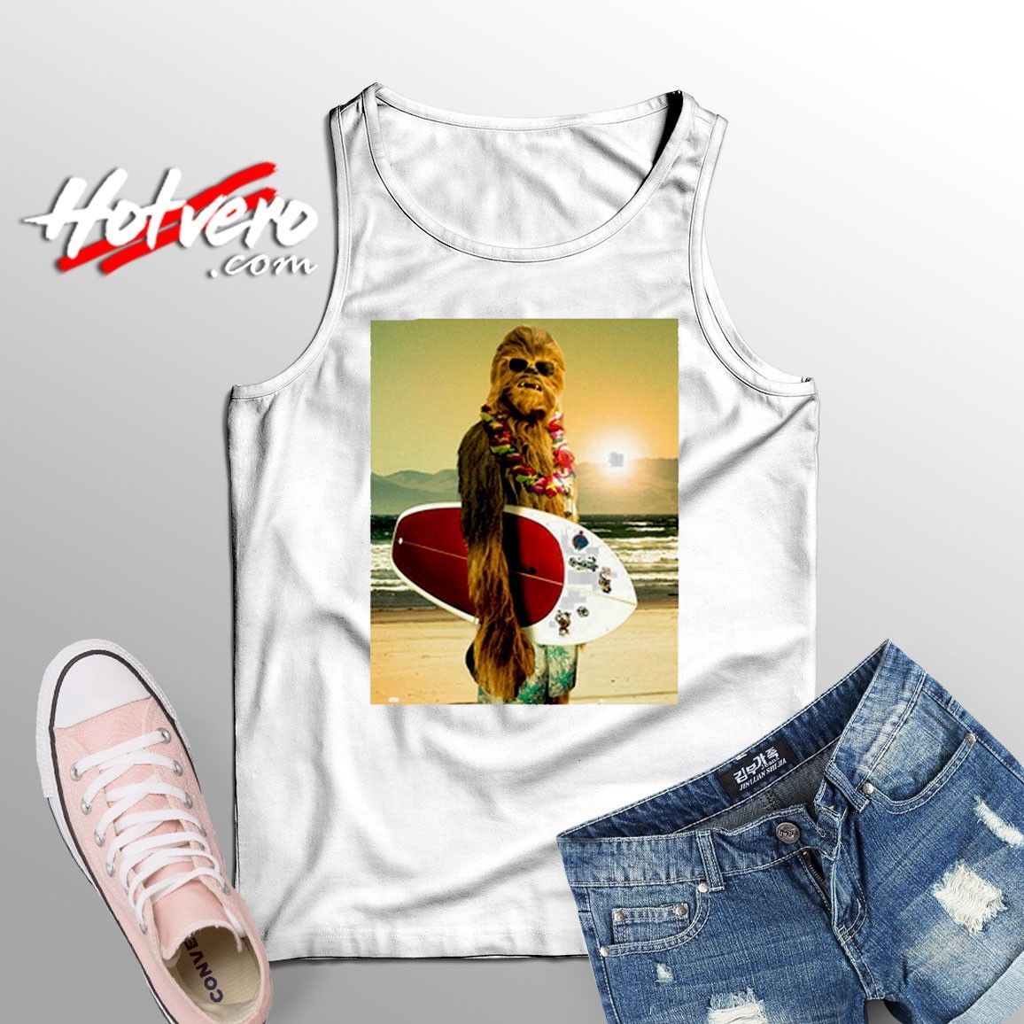 Ugly Star Wars Chewbacca Surfing Poster Tank Top