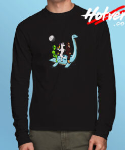 Alien Unicorn Bigfoot Riding Loch Ness Monster Long Sleeve T shirt