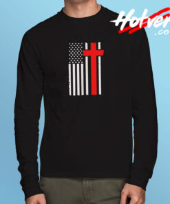 American Flag Christian Cross Usa Flag Long Sleeve T shirt