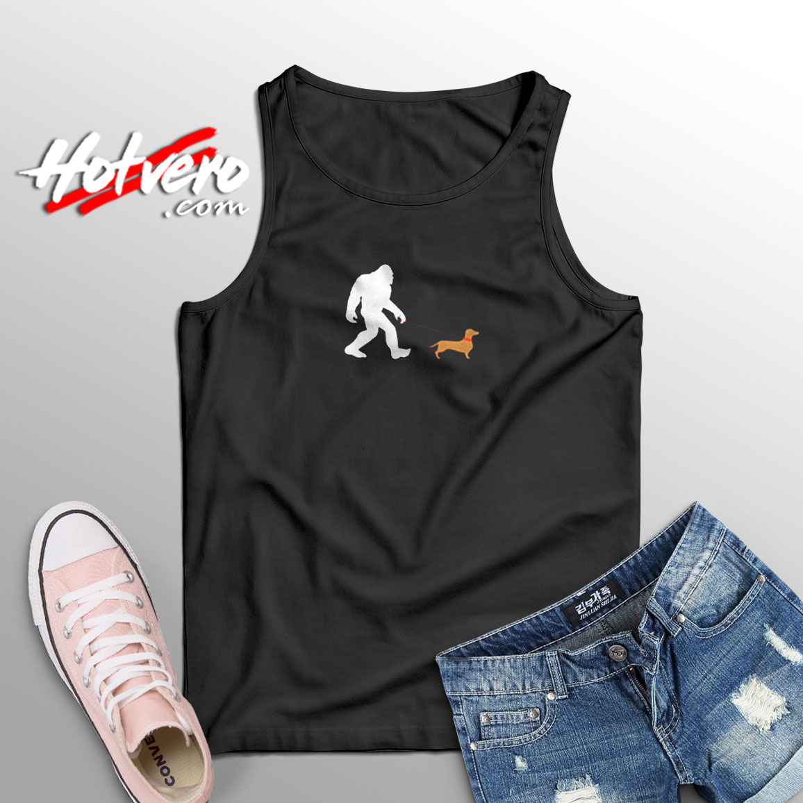Bigfoot Walking A Daschund Aesthetic Sleeveless Shirt