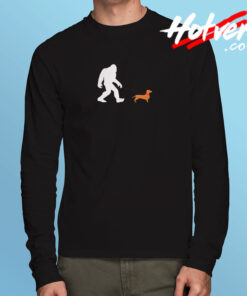Bigfoot Walking A Daschund Long Sleeve T shirt