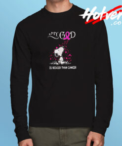 Breast Cancer Awareness My God Is Bigger Than Cancer Snoopy Long Sleeve T shirt