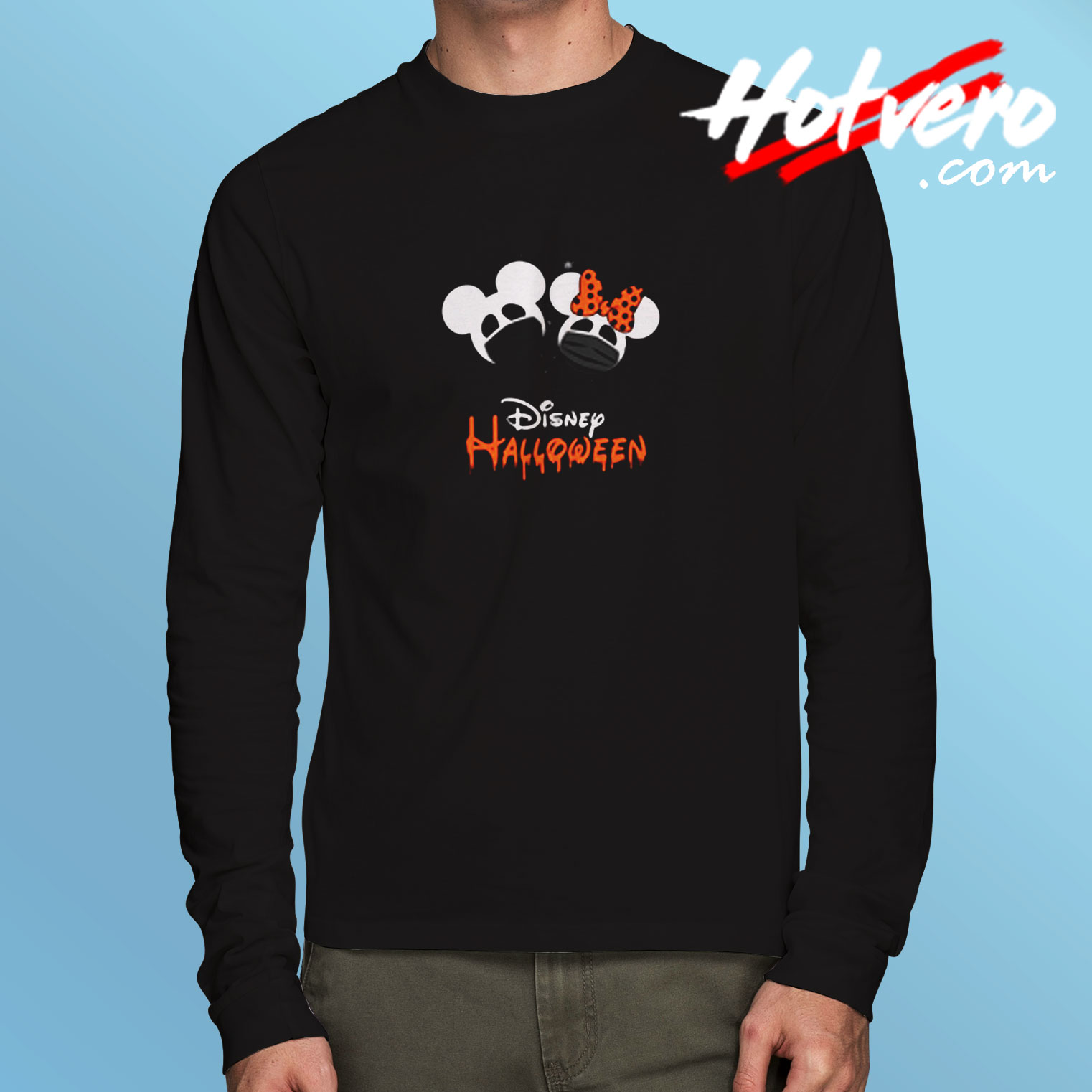 Disney Mickey And Minnie Halloween Quarantine Mask On Fun Together Holiday 007 Long Sleeve T shirt