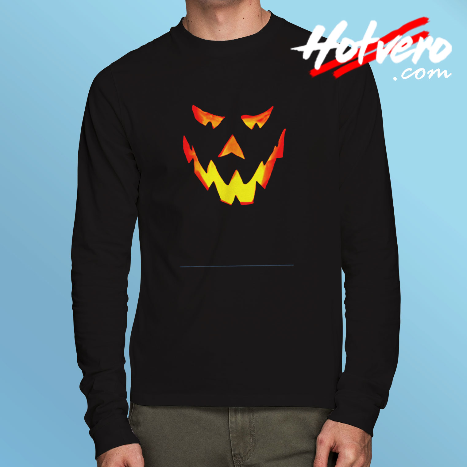 Evil Pumpkin Monster Face Halloween Long Sleeve T shirt
