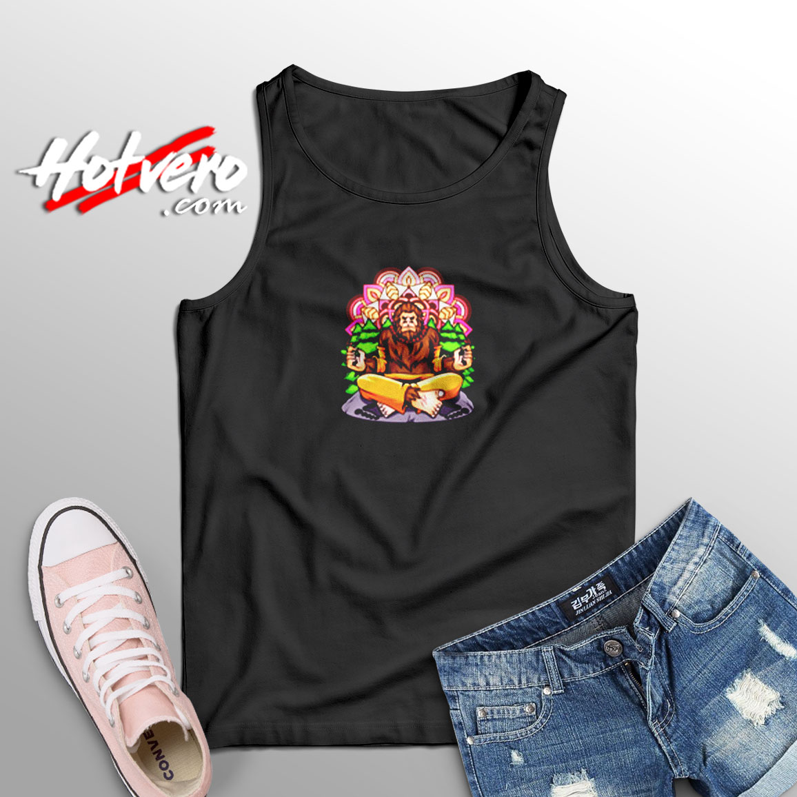 Funny Bigfoot Sasquatch Yoga Aesthetic Sleeveless Shirt