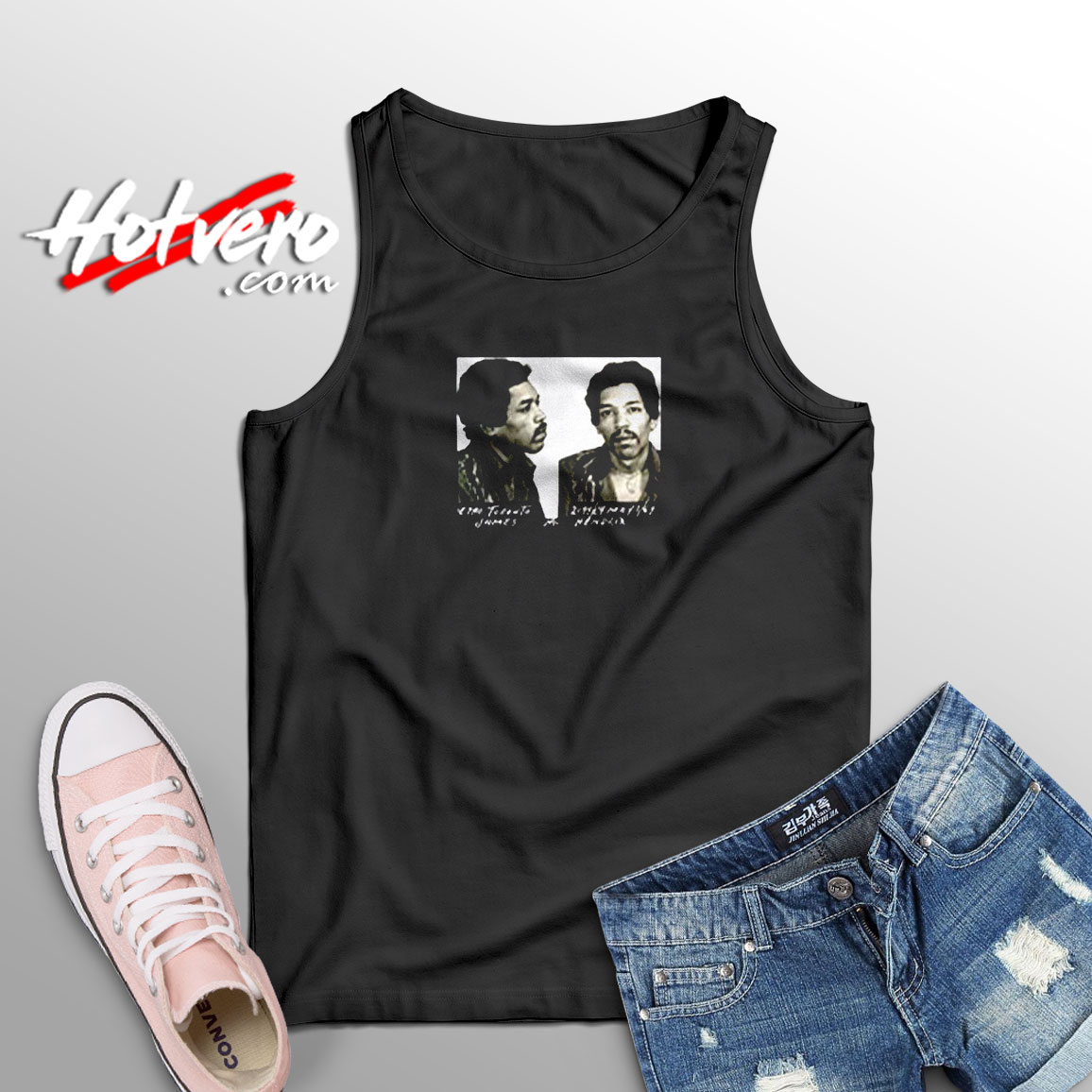 Jimi Hendrix Arrested Photo Police 1969 Aesthetic Sleeveless Shirt