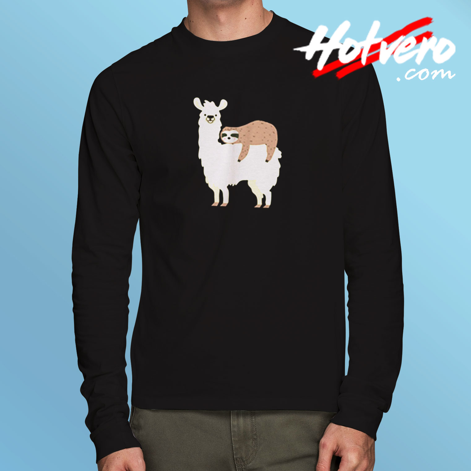 Llama And Sloth Hugging Cuddly Besties Long Sleeve T shirt
