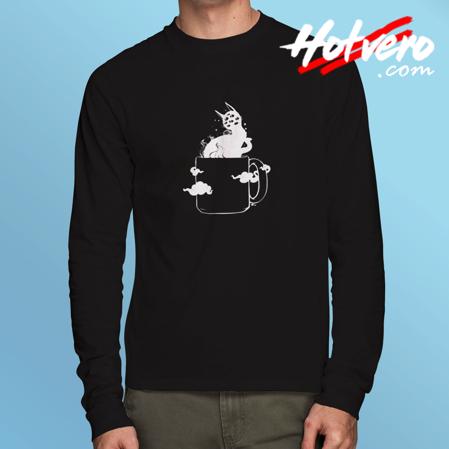 Many Eyed Cat In Coffee Cup Long Sleeve T shirt