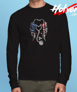 Nurse Wings American Flag Long Sleeve T shirt