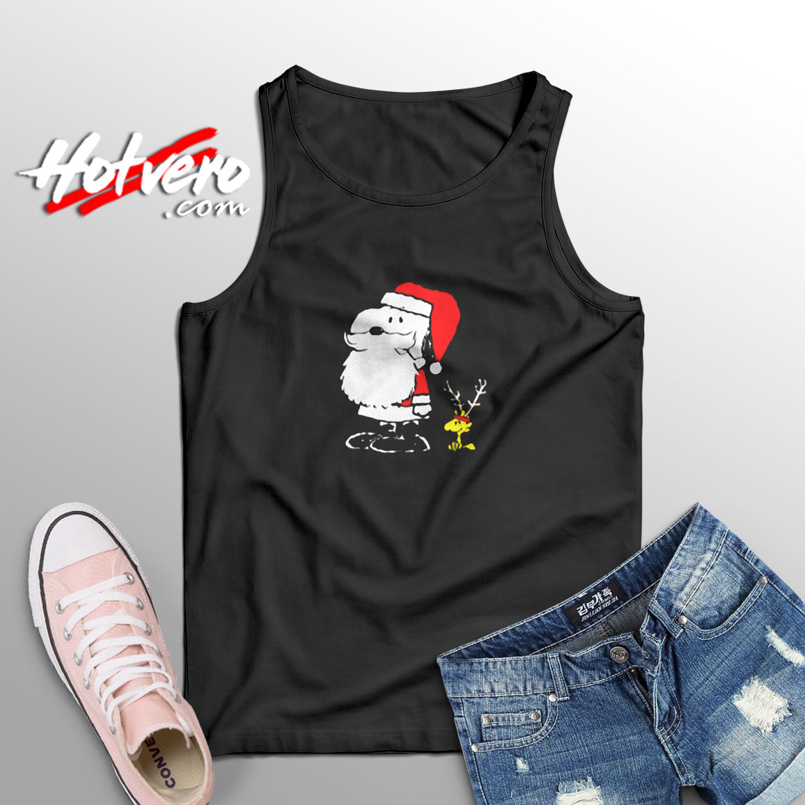 Peanuts Snoopy Woodstock Antlers Santa Aesthetic Sleeveless Shirt