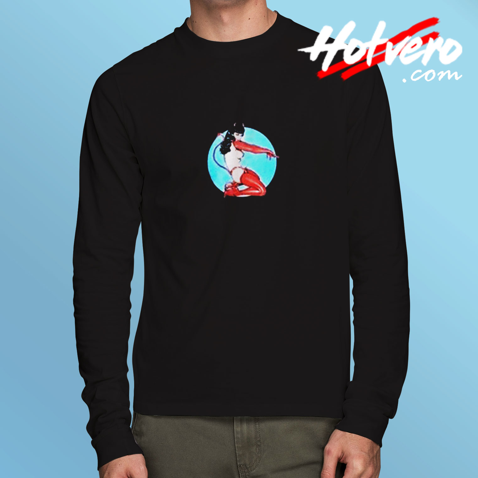 Rare Bettie Page Topless Devil Pinup Long Sleeve T shirt