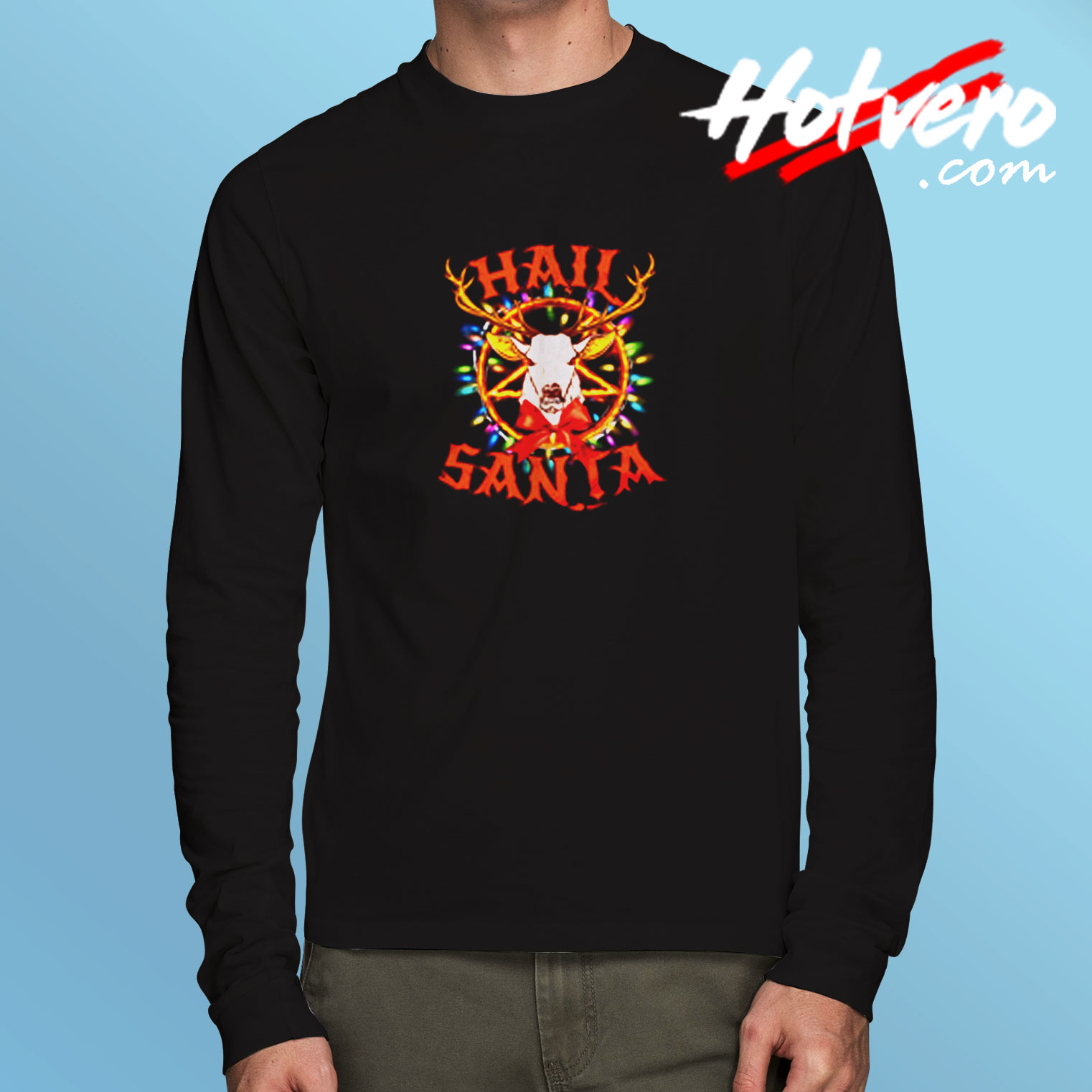 Reindeer With Pentagram And Christmas Lights Long Sleeve T shirt