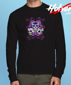 Skull Purple Floral Long Sleeve T shirt