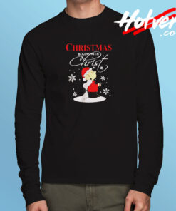 Snoopy And Charlie Christmas Begins With Christ Long Sleeve T shirt