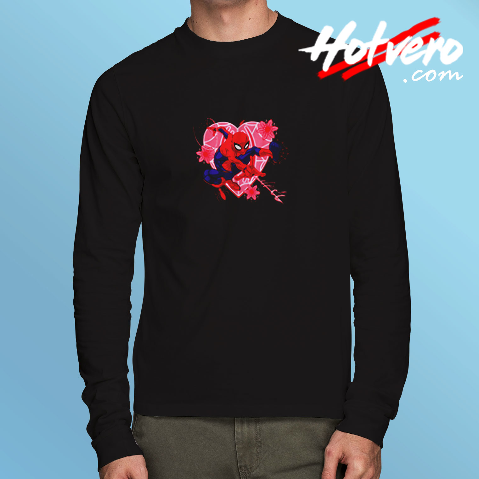 Spiderman Heart And Flower Long Sleeve T shirt