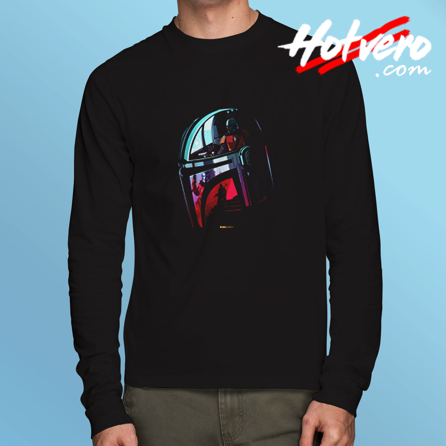 Star Wars The Mandalorian Helmet Scene Fill Long Sleeve T shirt