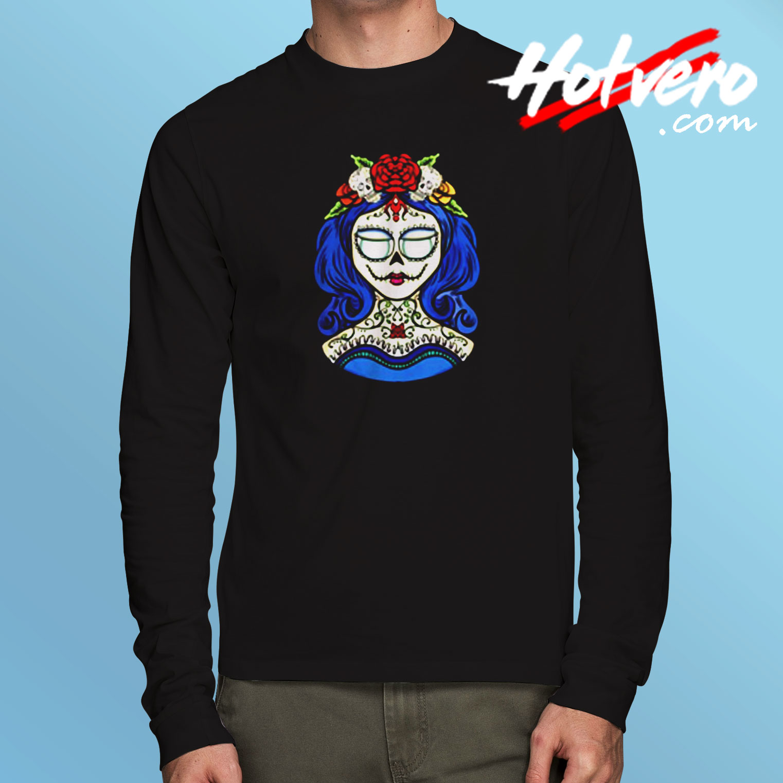 Sugar Skull Dia De Muertos Long Sleeve T shirt