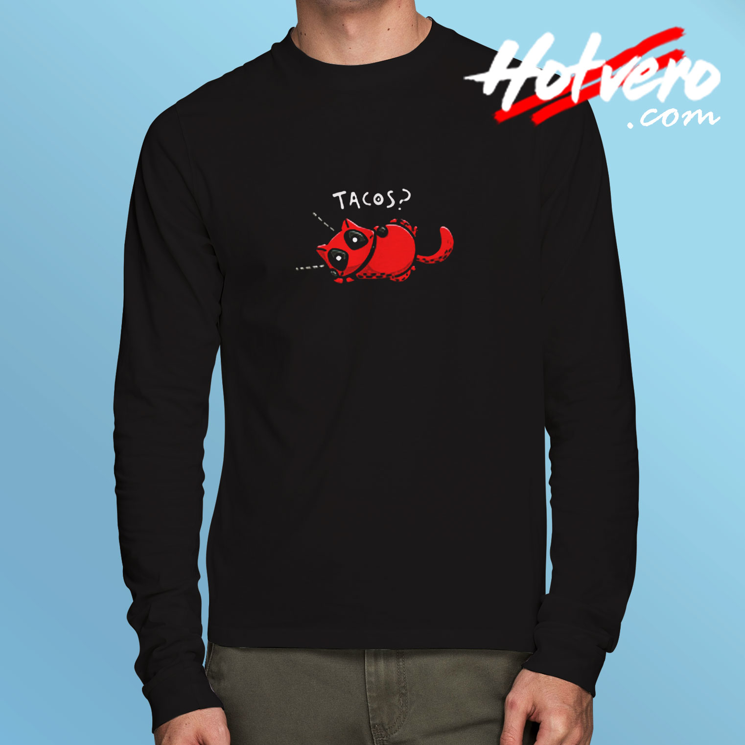 Tacos Funny Deadpool T Shirt, Cat Spoof Marvel Comics Long Sleeve T shirt