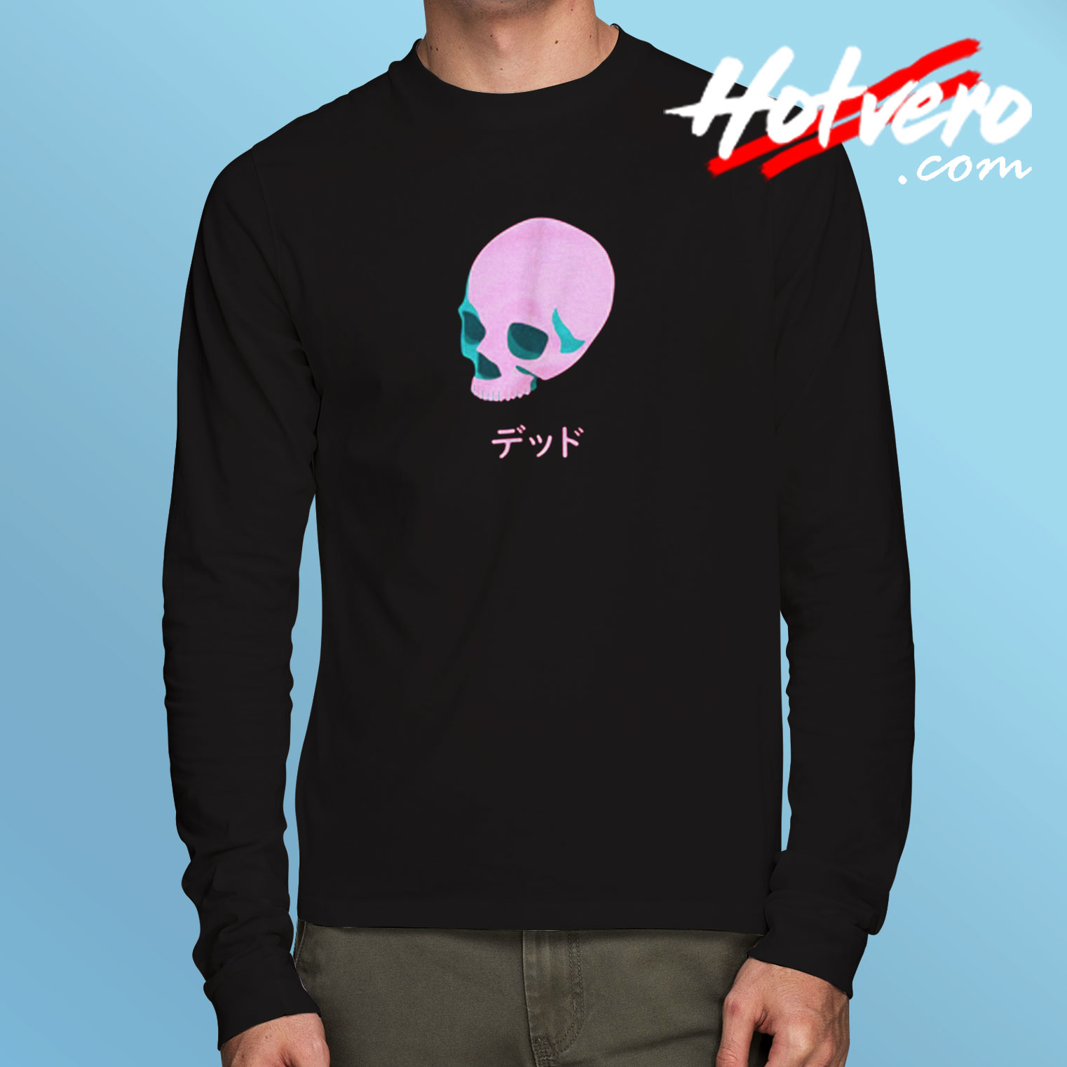 Vaporwave Pink Skull Long Sleeve T shirt