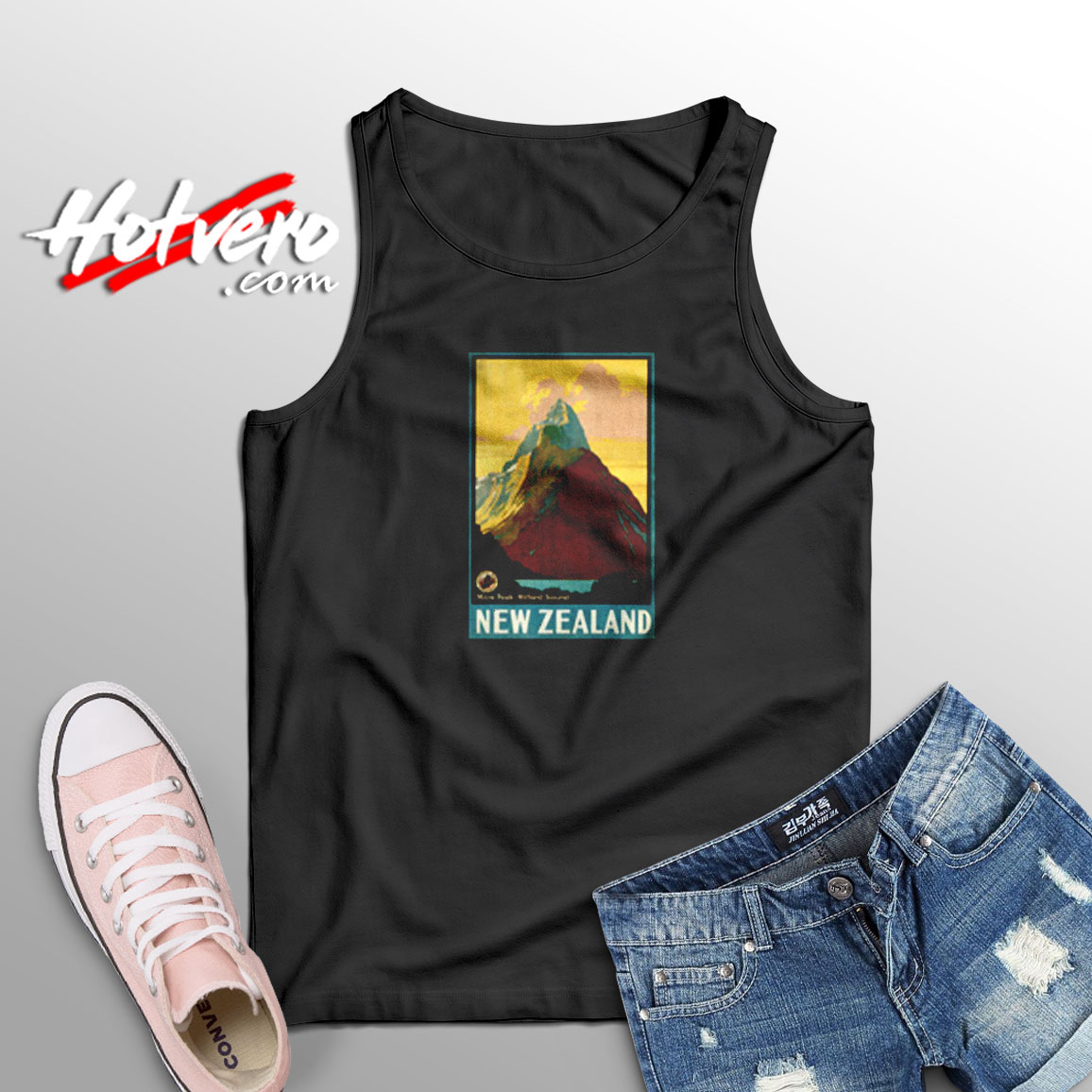 Vintage New Zealand Mitre Peak Mountain Aesthetic Sleeveless Shirt