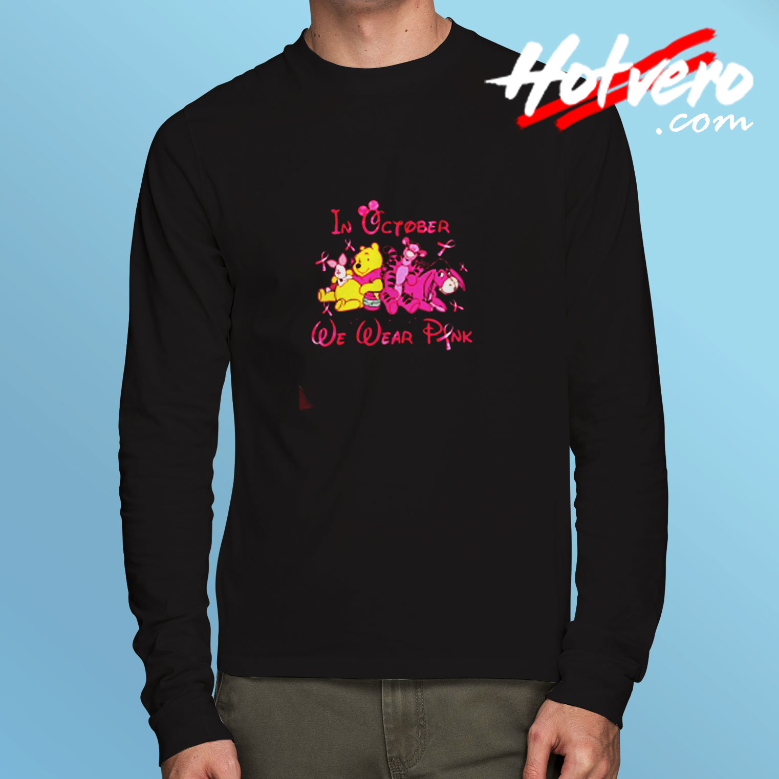 Winnie The Pooh Friends In October We Wear Pink Long Sleeve T shirt