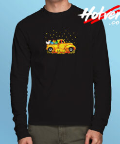 Yellow Car Truck Chickens And Pumpkins Halloween Long Sleeve T shirt