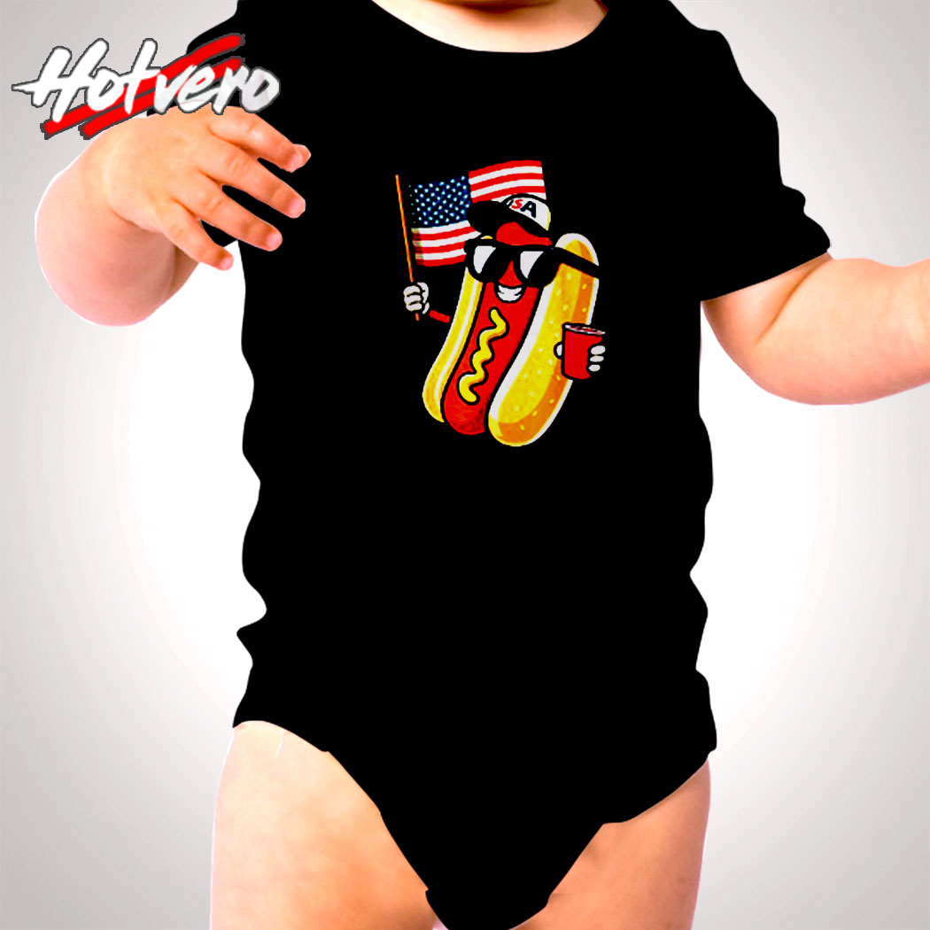 4th Of July Hotdog Funny Fourth Of July Patriotic Usa Flag Cute Baby Clothes