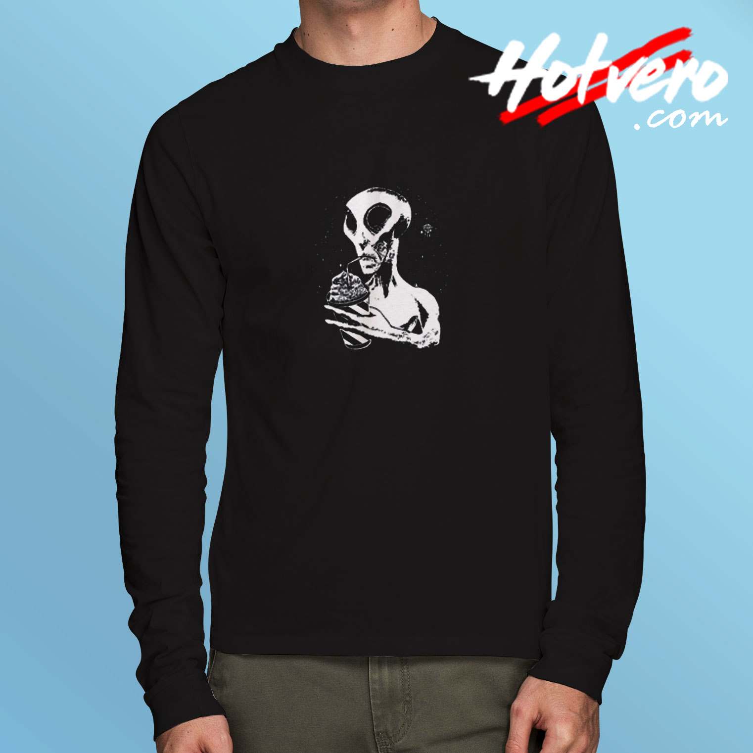 Alien Drinking Slushie T Shirt Long Sleeve Tshirt