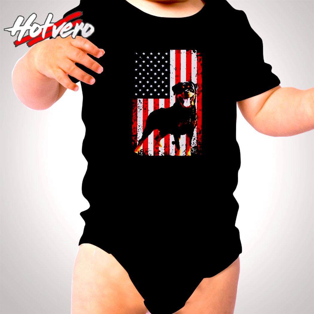 American Flag Rottweiler Dog Lover Funny 4th Of July Dog Cute Baby Clothes