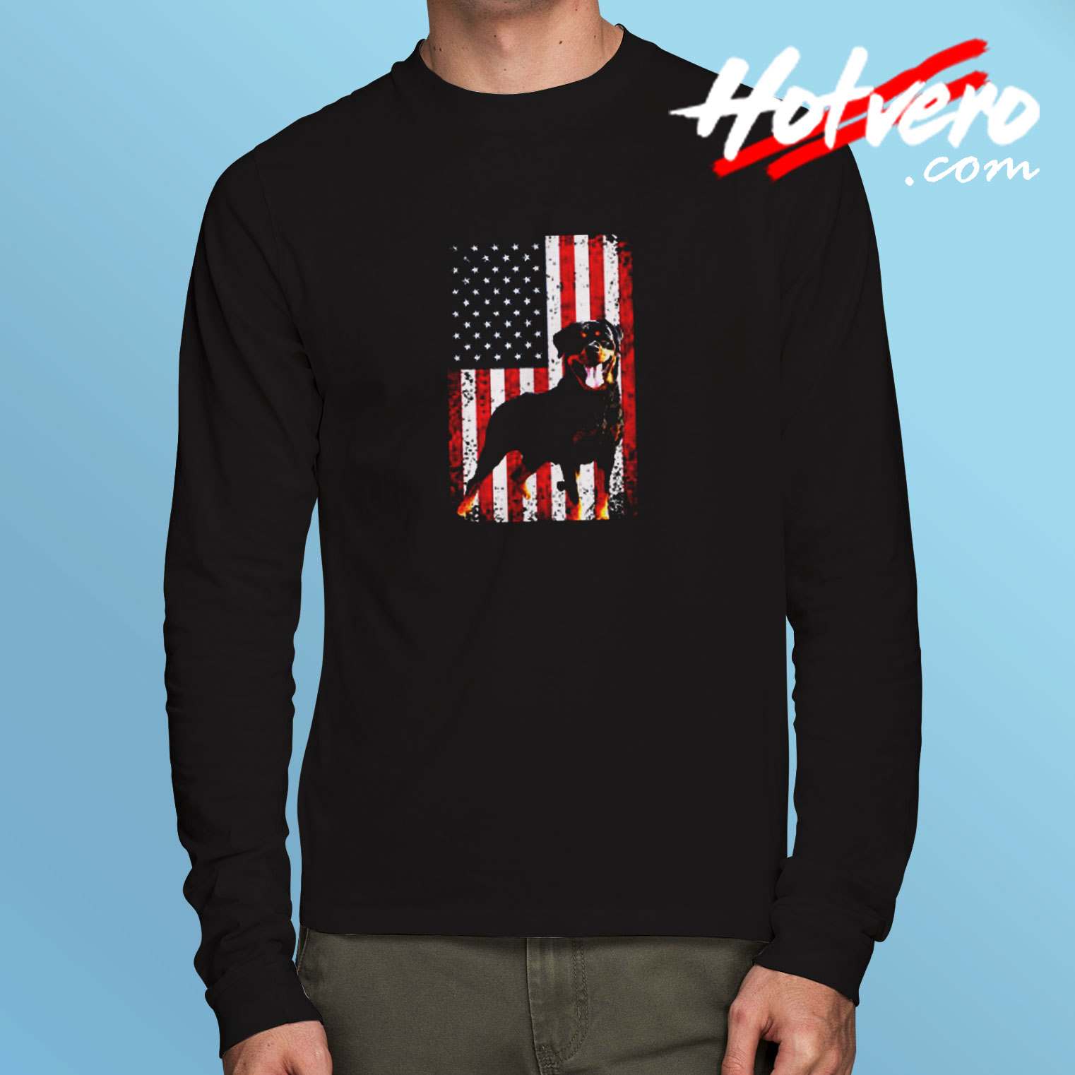 American Flag Rottweiler Dog Lover Funny 4th Of July Dog Long Sleeve Tshirt
