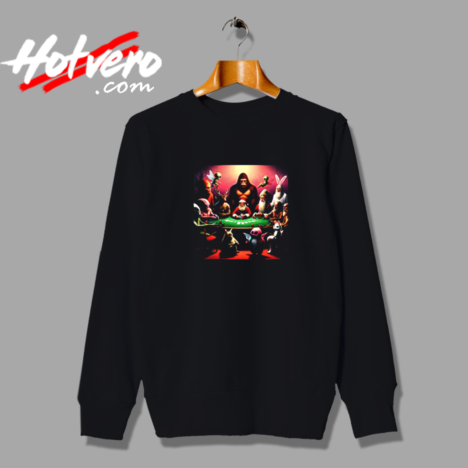 Bigfoot Sasquatch Alien Santa Bunny Cats God Poker Parody Vintage Sweatshirt Design