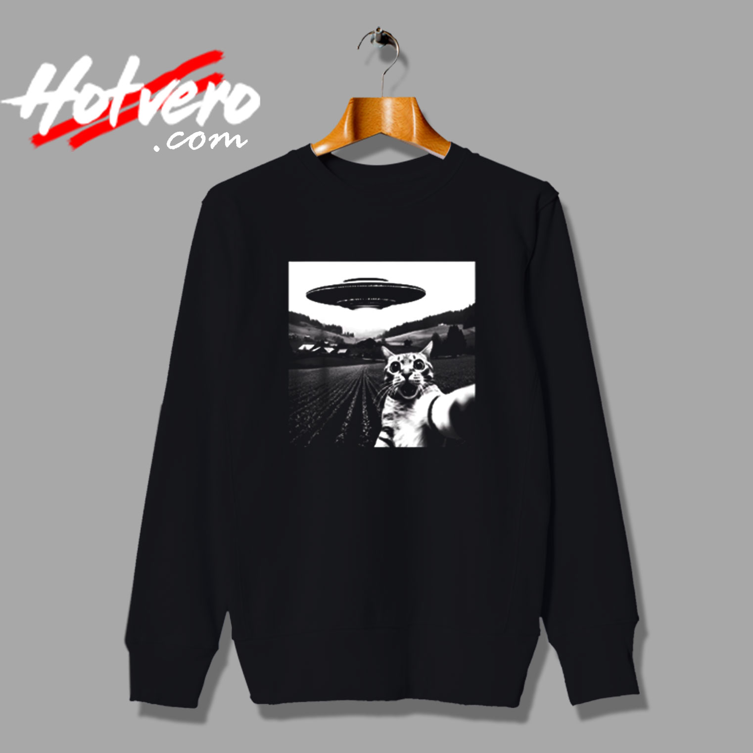Cat Selfie With Alien Ufo Funny Cat Vintage Sweatshirt Design