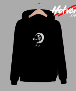 Skeleton Coffee Moon Graphic Black Halloween Comfort Hoodie
